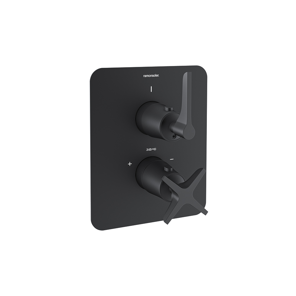 Adagio, thermostatique de douche encastré 1 voie avec plaque métallique, noir mat