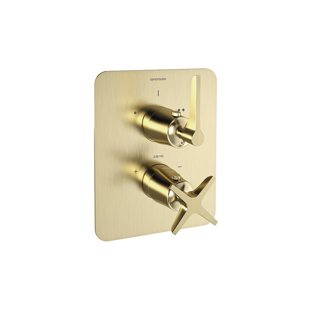 Adagio, thermostatique de douche encastré 2 voies avec plaque métallique, or brossé