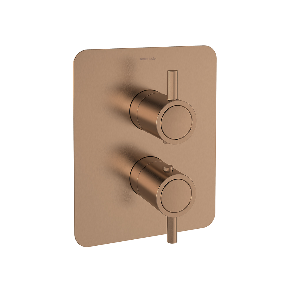 Odisea,thermostatique de douche encastré 1 voie avec plaque métallique,cuivre brossé