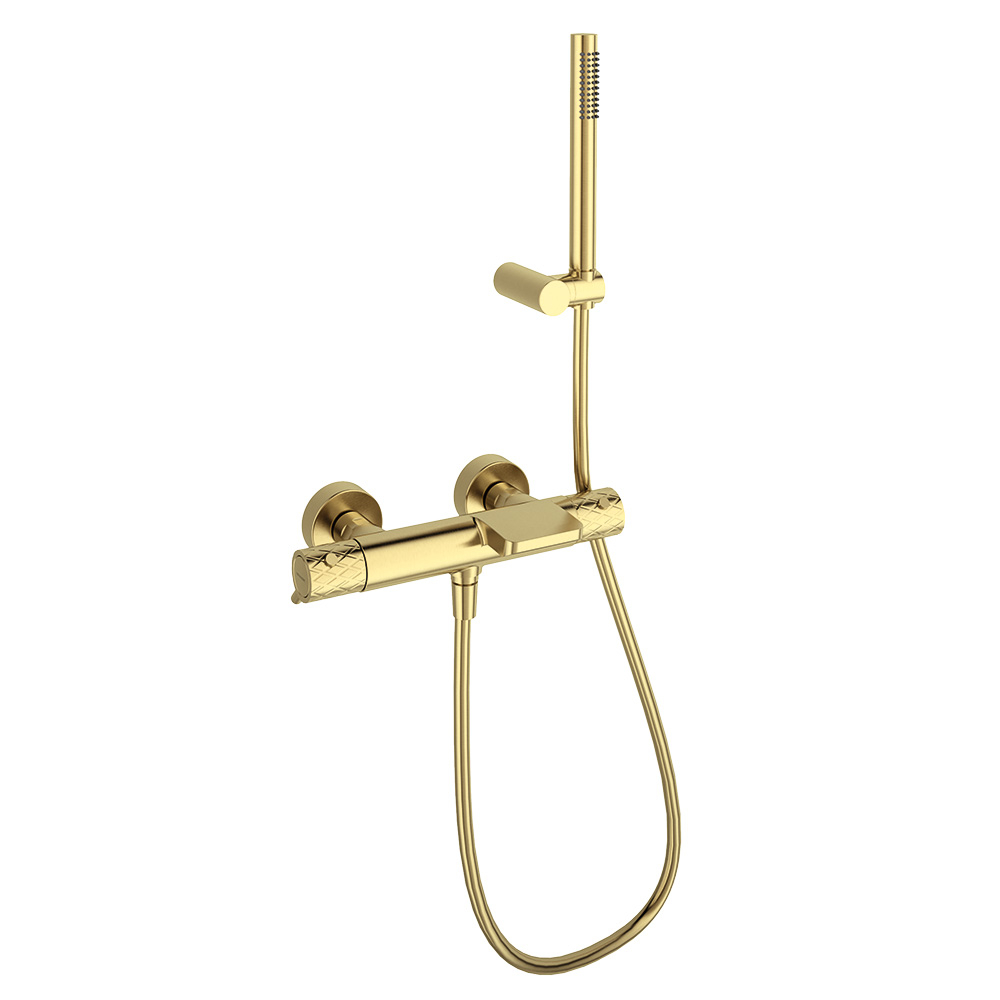 Odisea Joya, thermostatic bath and shower with shower set, brushed gold