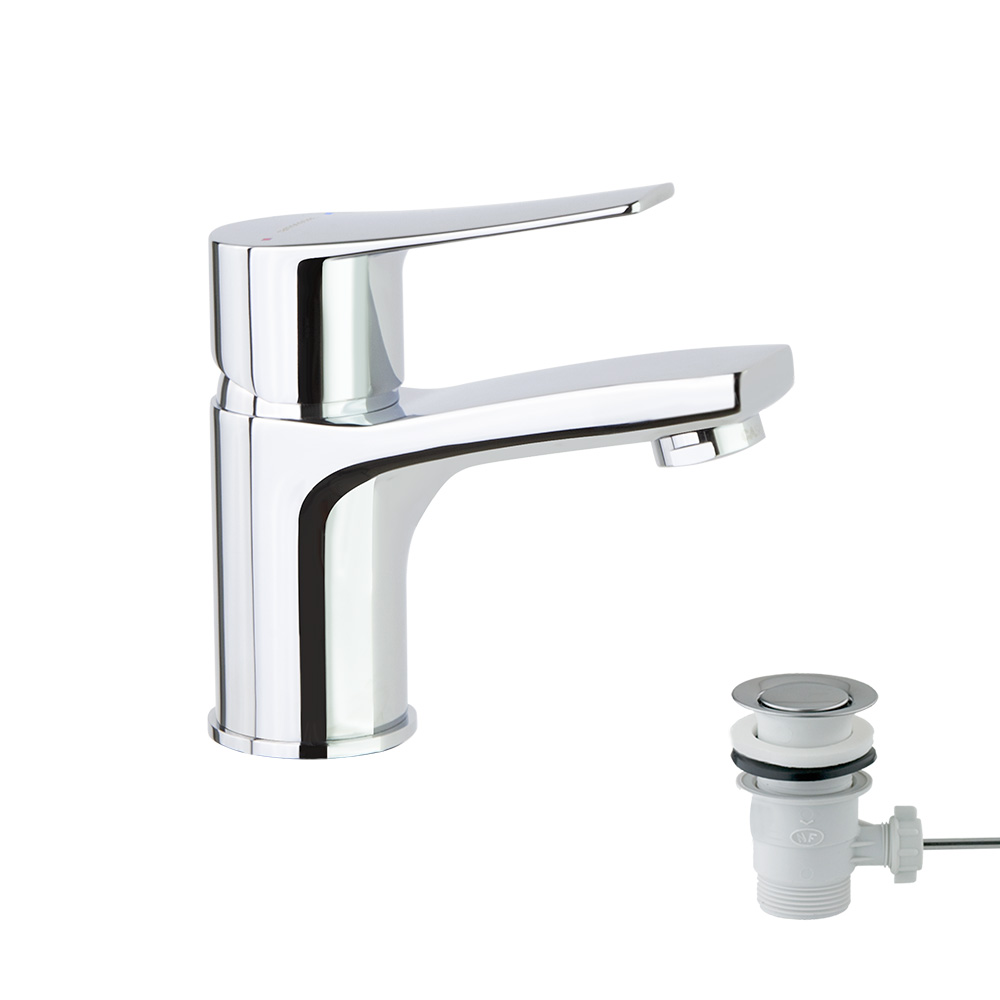 Arkadia, grifo monomando para lavabo con desagüe ABS, ahorro de agua, cromado