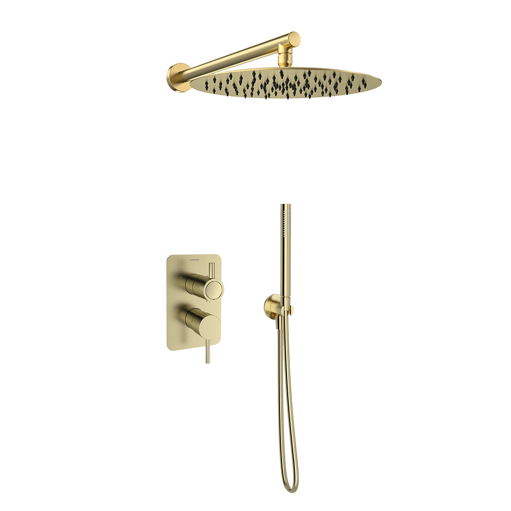 Odisea, built-in single-lever shower mixer, 2-way, with 300mm metal showerhead, brushed gold.