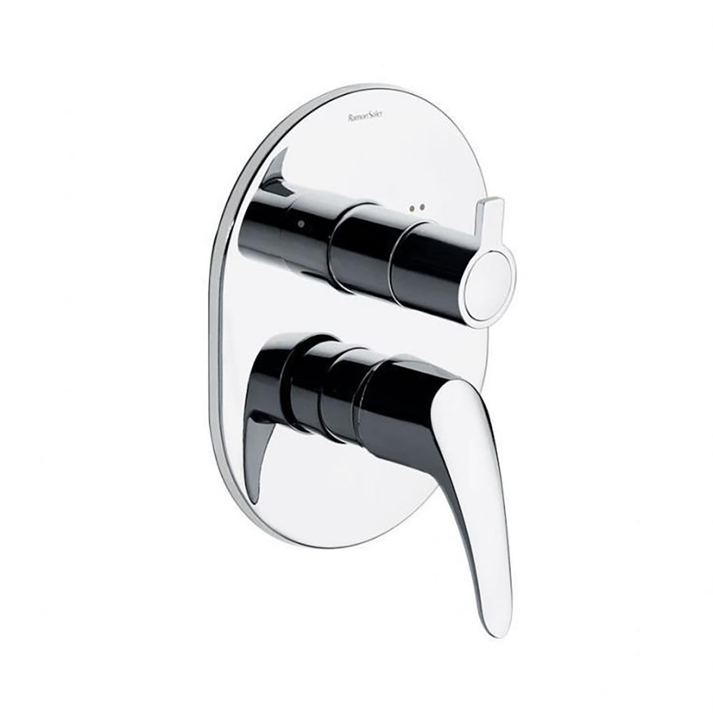 Vulcano, monomando de baño-ducha empotrado metálico 2 vías con placa metálica, cromo