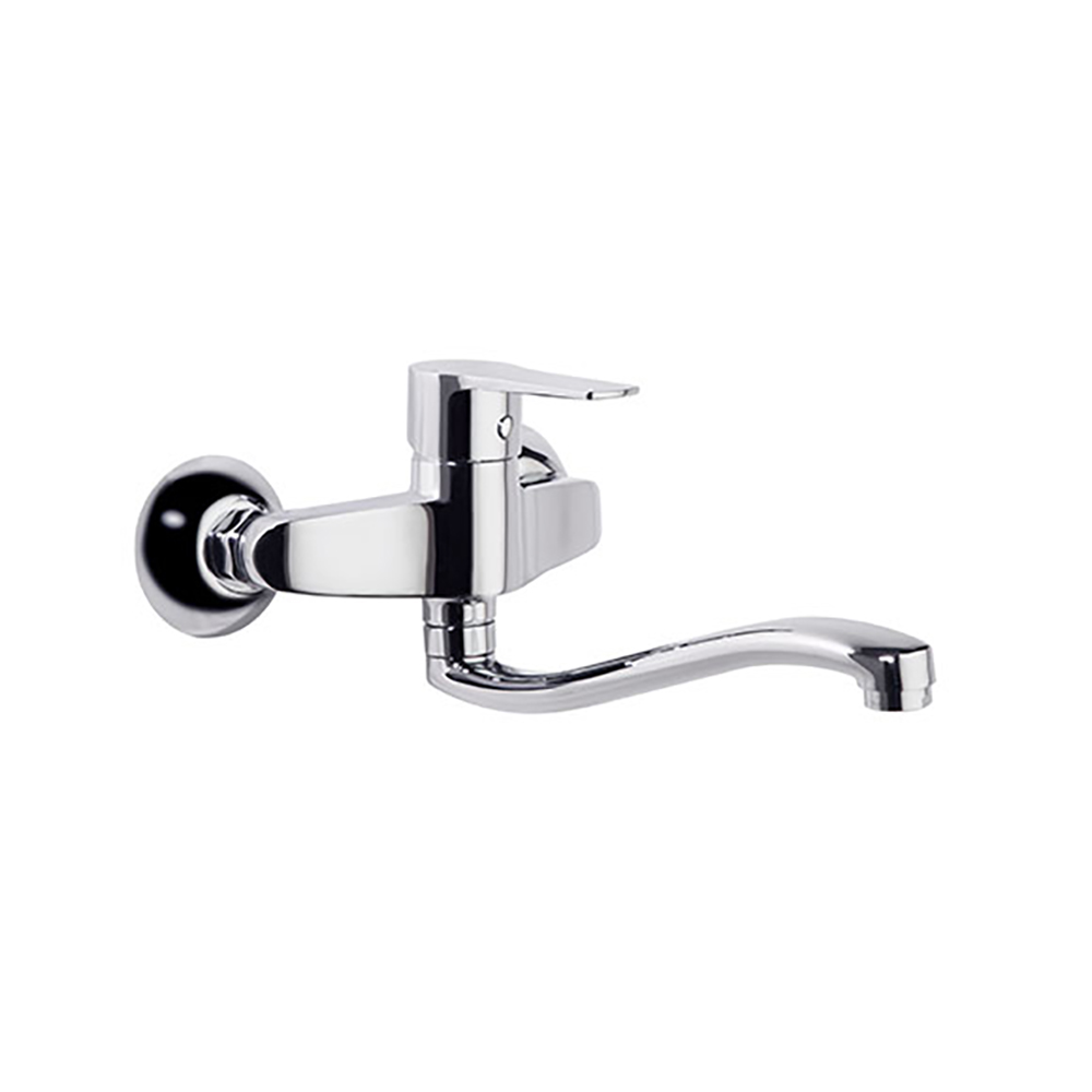 Titanium, single-lever wall-mounted kitchen mixer with swivelling spout, chrome