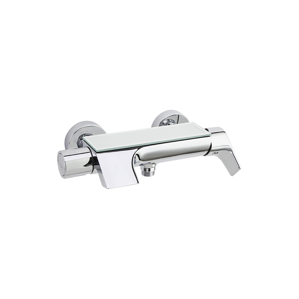 Urban Chic,monomando de baño-ducha con inversor integrado,salida cascada y repisa con vidrio de seguridad,cromo