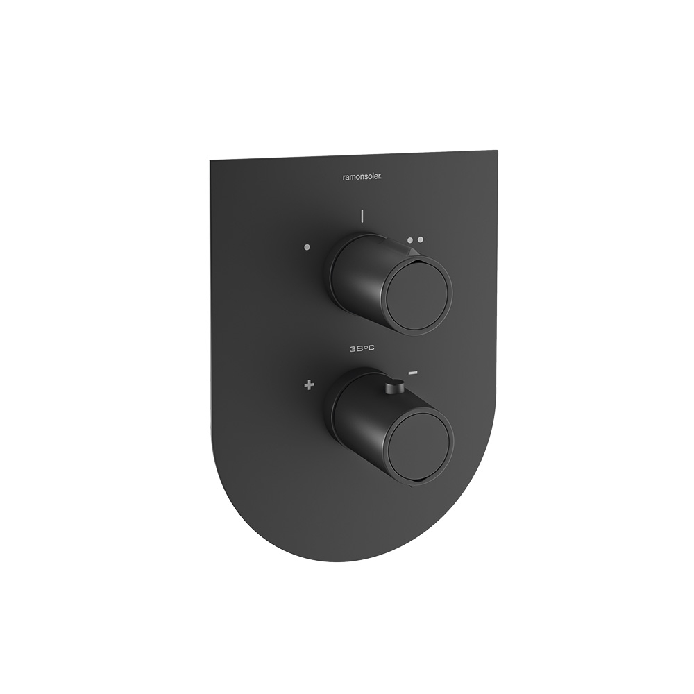 Tzar matt black, thermostatic concealed mixer 1 way with ultraslim metalic plate