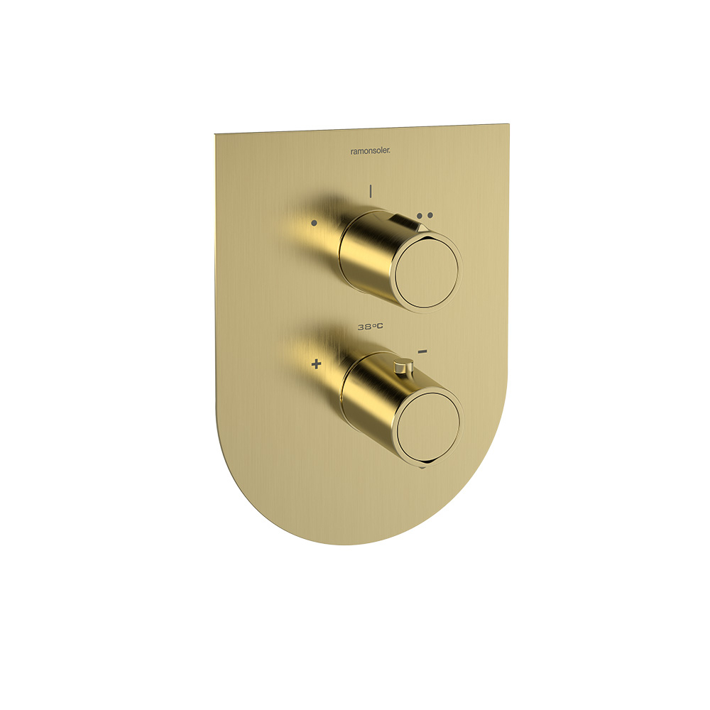 Tzar brushed gold, thermostatic concealed mixer 2 ways with ultraslim metalic plate