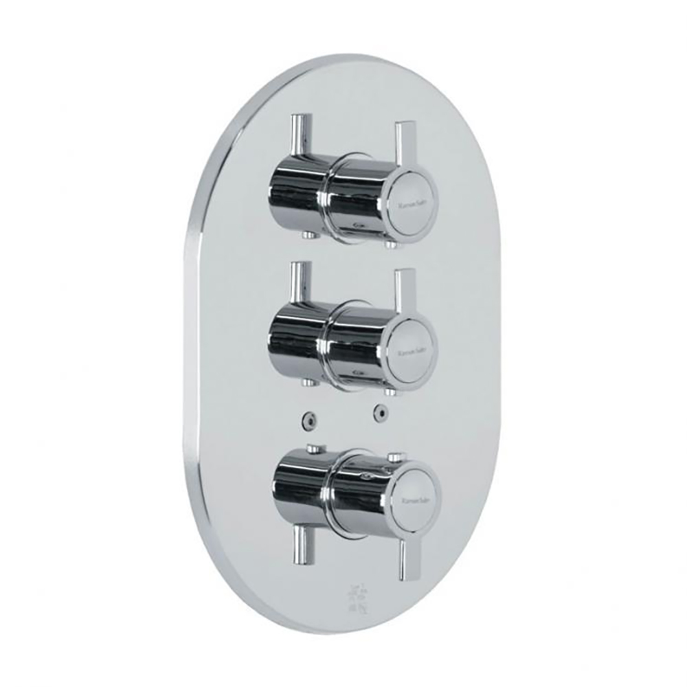 Drako, termostático de baño-ducha empotrado 3 vías con placa metálica, cromo