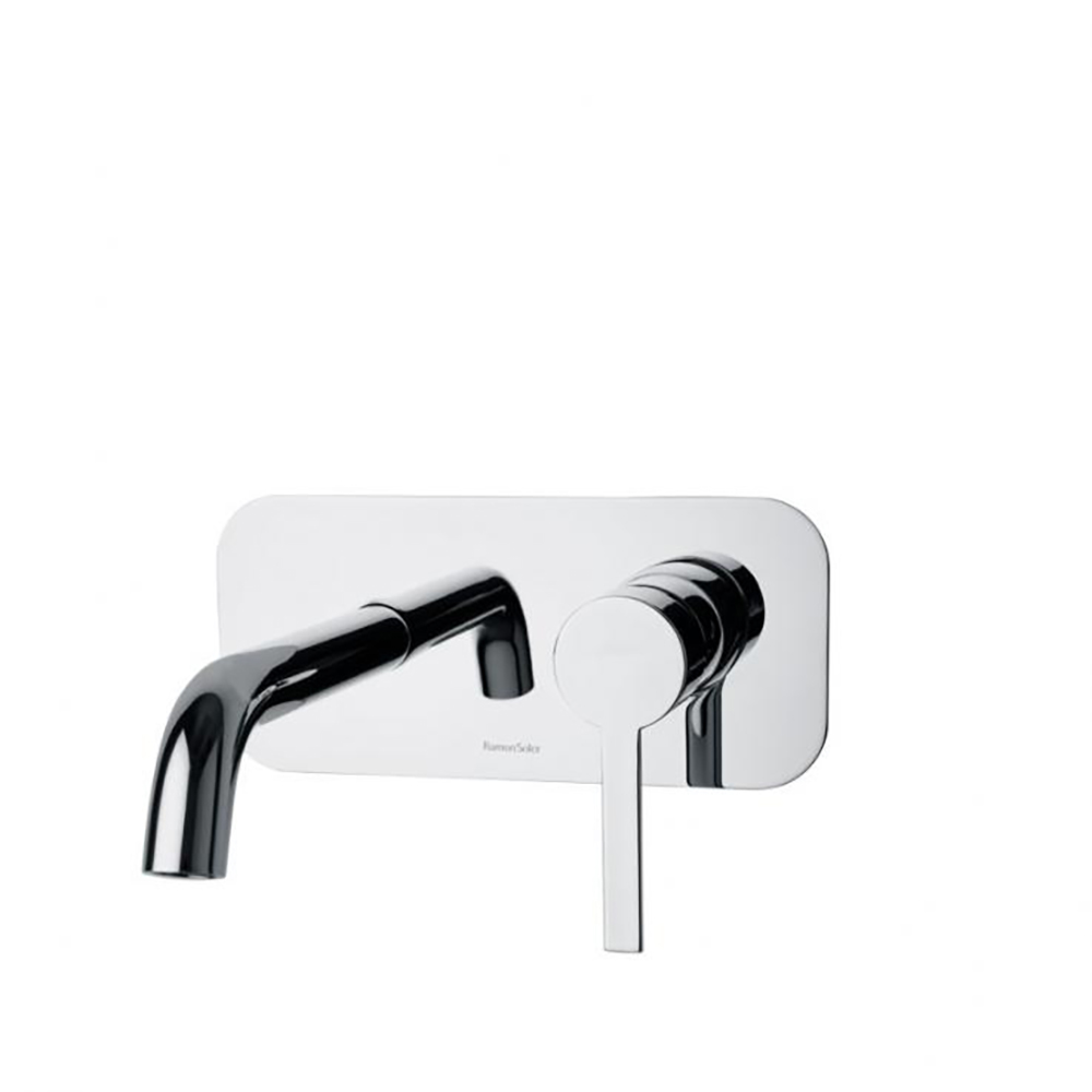 Drako,monomando de lavabo empotrado mural con placa metálica y caño 19 cm,cromo