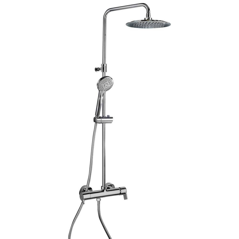 Gran Ducha monomando con inversor integrado, sistema S2 de ahorro de agua y columna extensible con ducha de ABS redonda Ø 240 mm