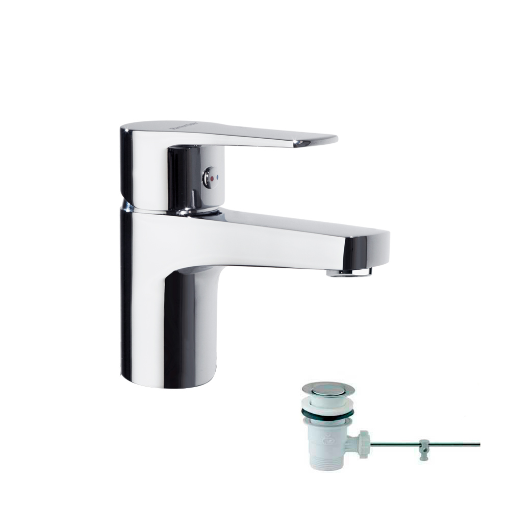 Titanium,Tool Free,monomando de lavabo con válvula automática de ABS 1¼,cromo
