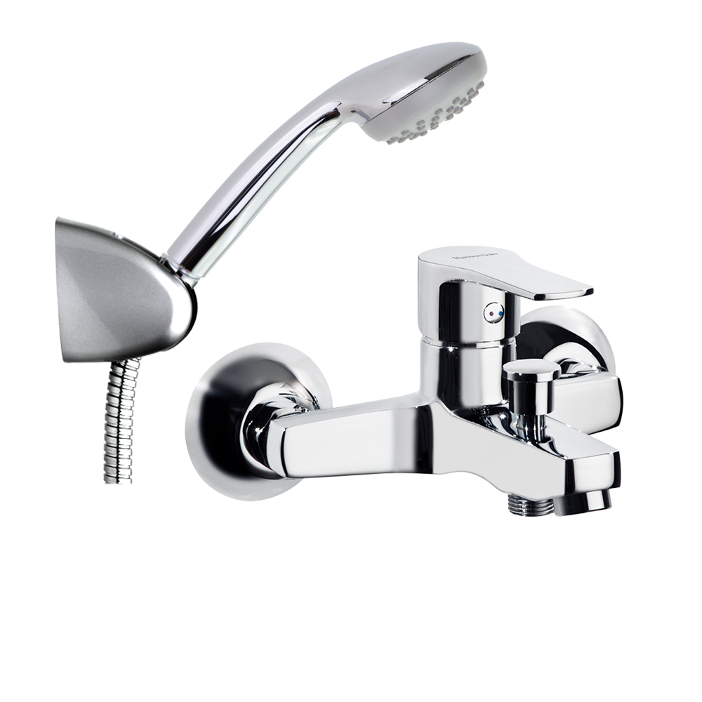 Titanium, single-lever bath-shower set with shower kit, chrome