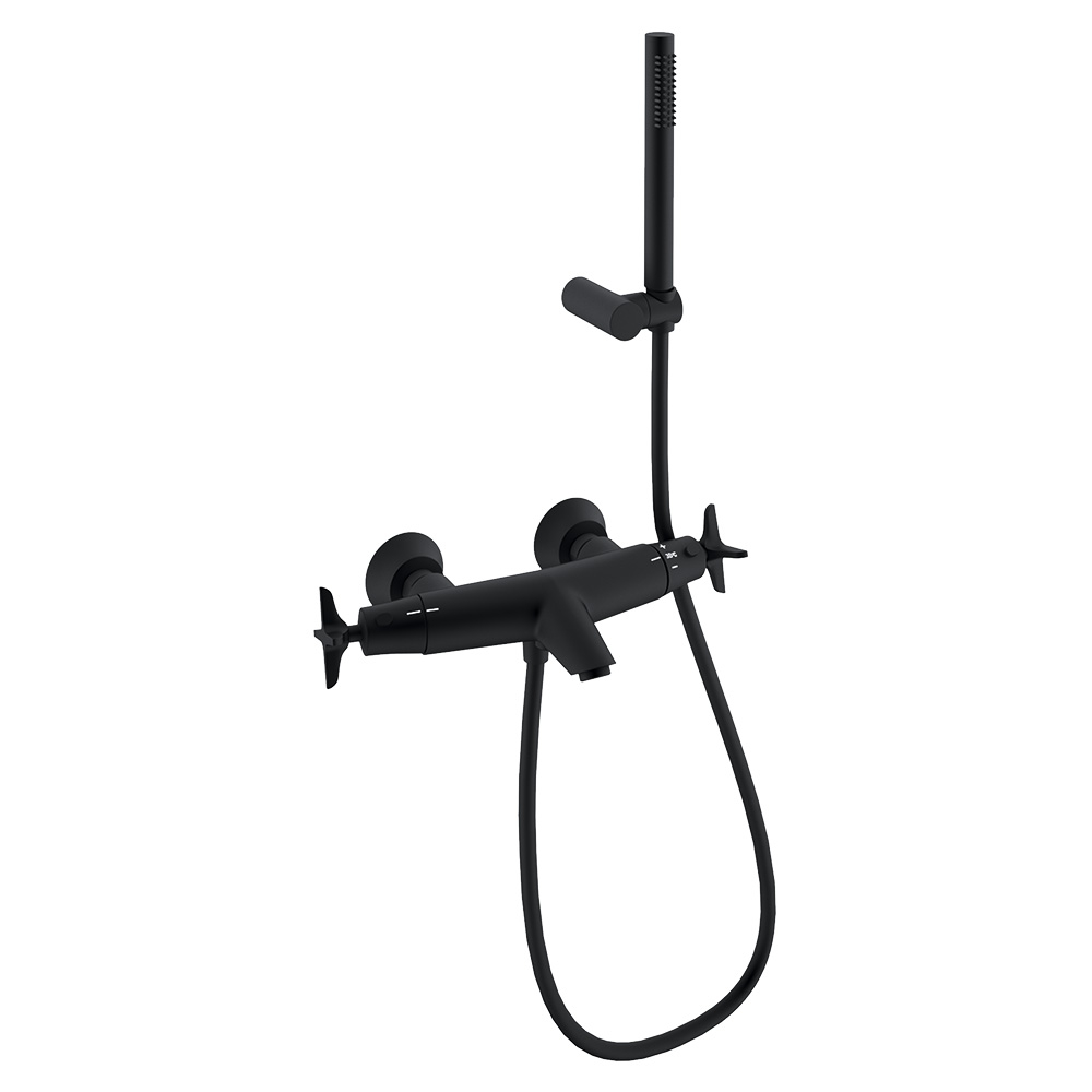 ADAGIO Thermostat Wannenfüll- und Brausebatterie mit Brauseset schwarz matt