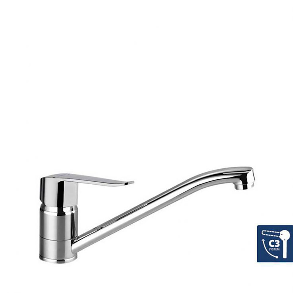 Ypsilon Plus, single-lever sink faucet with low swiveling spout and cold water opening system, chrome