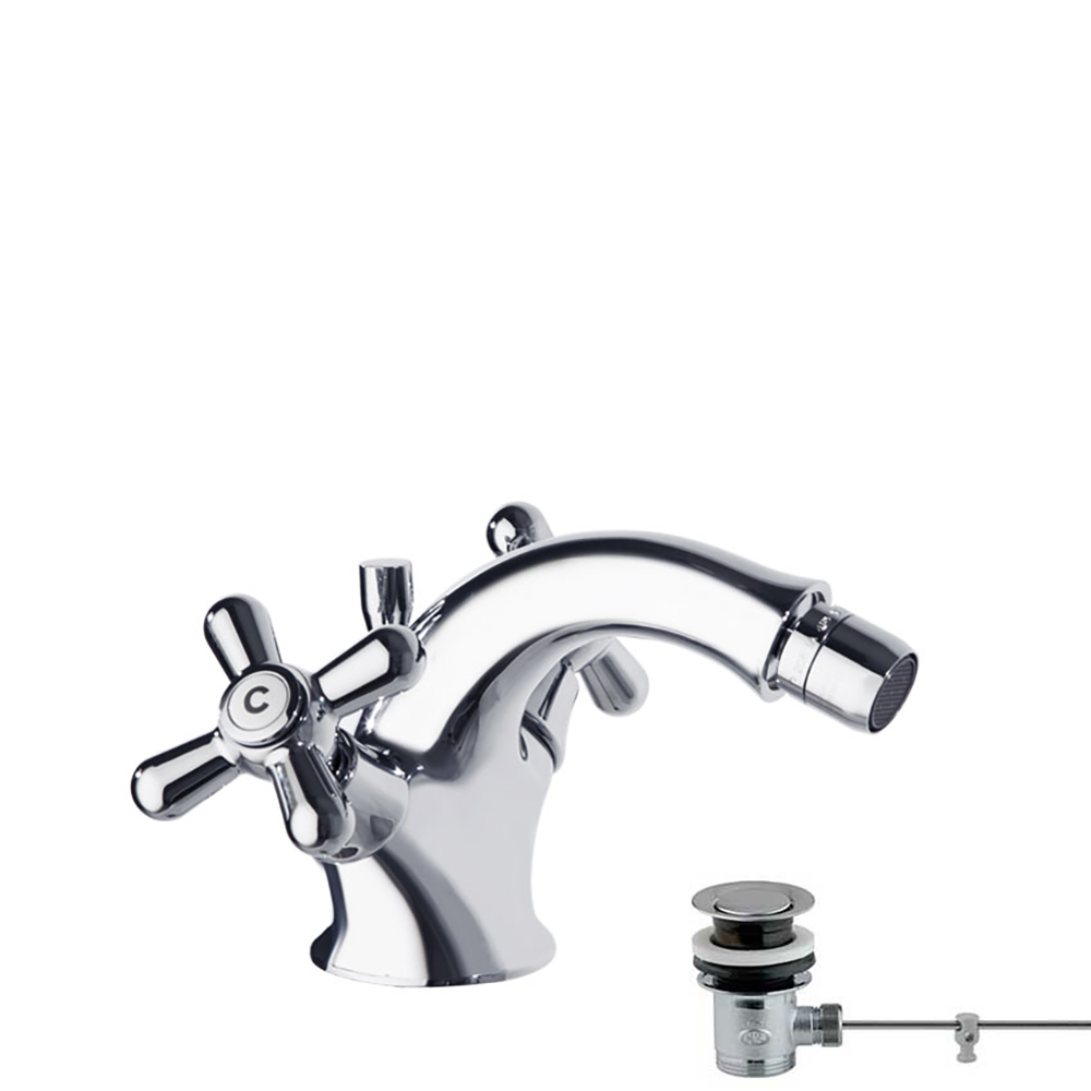 Gaudí, robinet à deux poignées pour bidet avec vidage automatique en laiton 1¼, finition chromée.