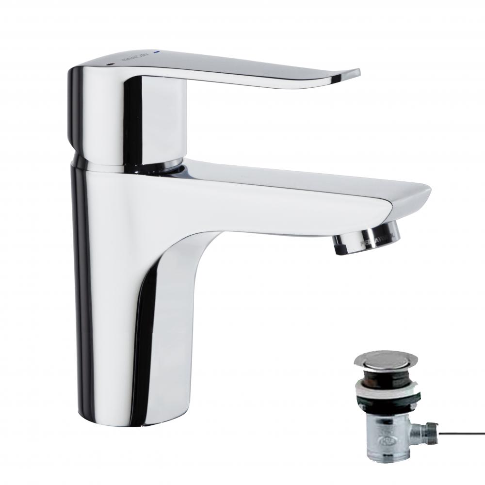 Ypsilon Plus,monomando de lavabo de apertura en frío con válvula automática 1¼ de ABS,cromo