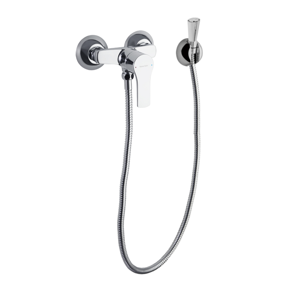 Titanium, robinet mural pour WC avec douchette en métal, 110 mm, finition chromée.
