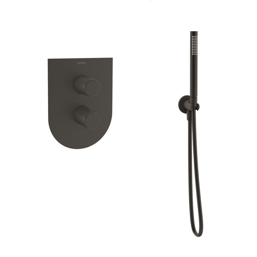 Tzar, built-in thermostatic shower set with Hotblock system, matte black finish.
