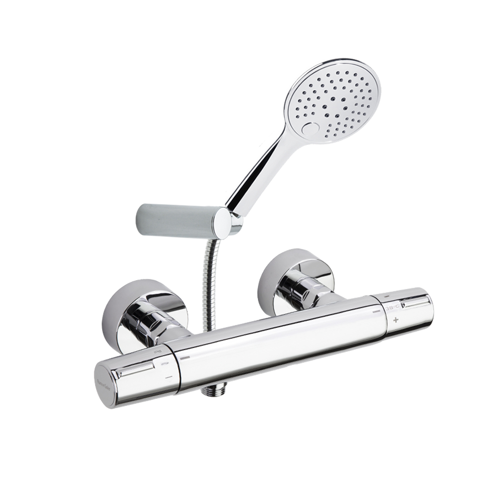 Tzar, thermostatic shower faucet with shower set, chrome finish