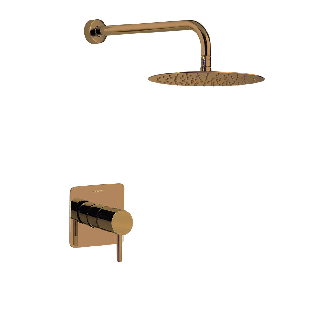 Odisea, conjunto de monomando de ducha empotrado 1 vía con rociador metálico 250mm, cobre cepillado