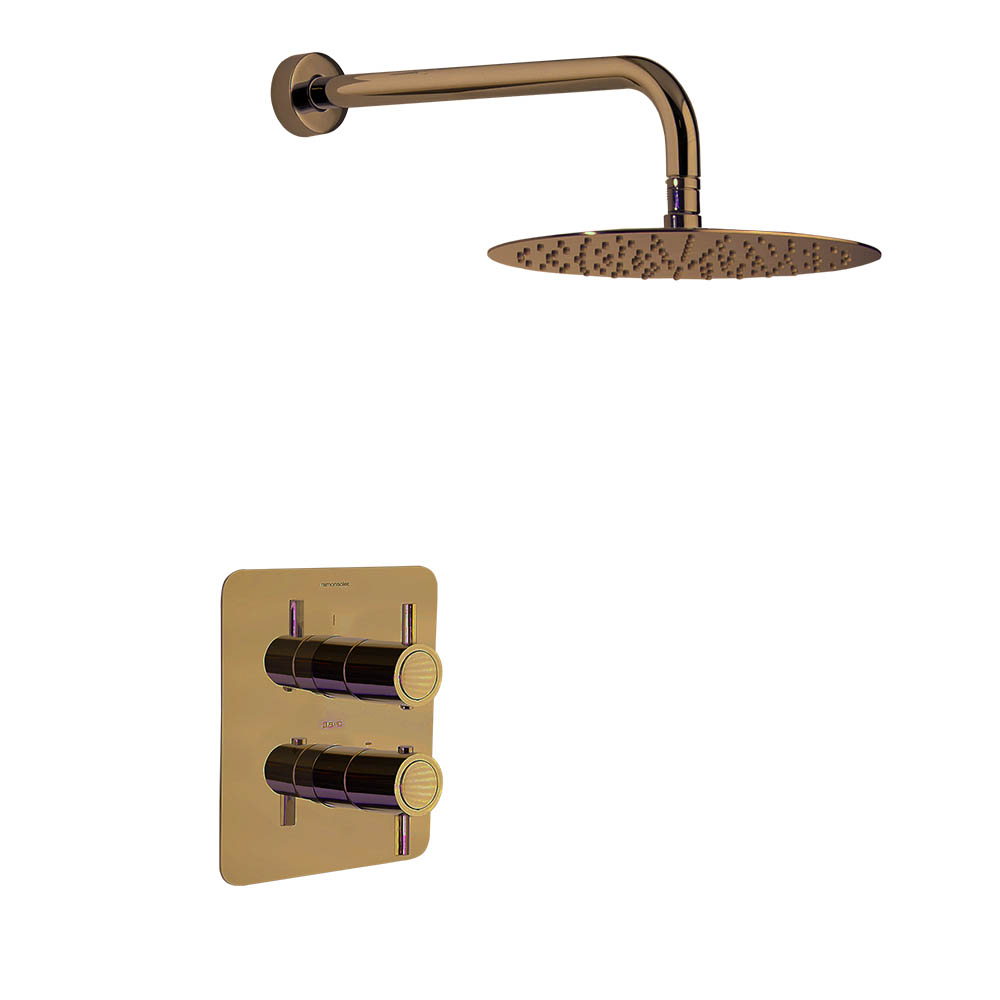 Odisea, conjunto termostático de ducha empotrado 1 vía con rociador metálico 250mm, cobre cepillado