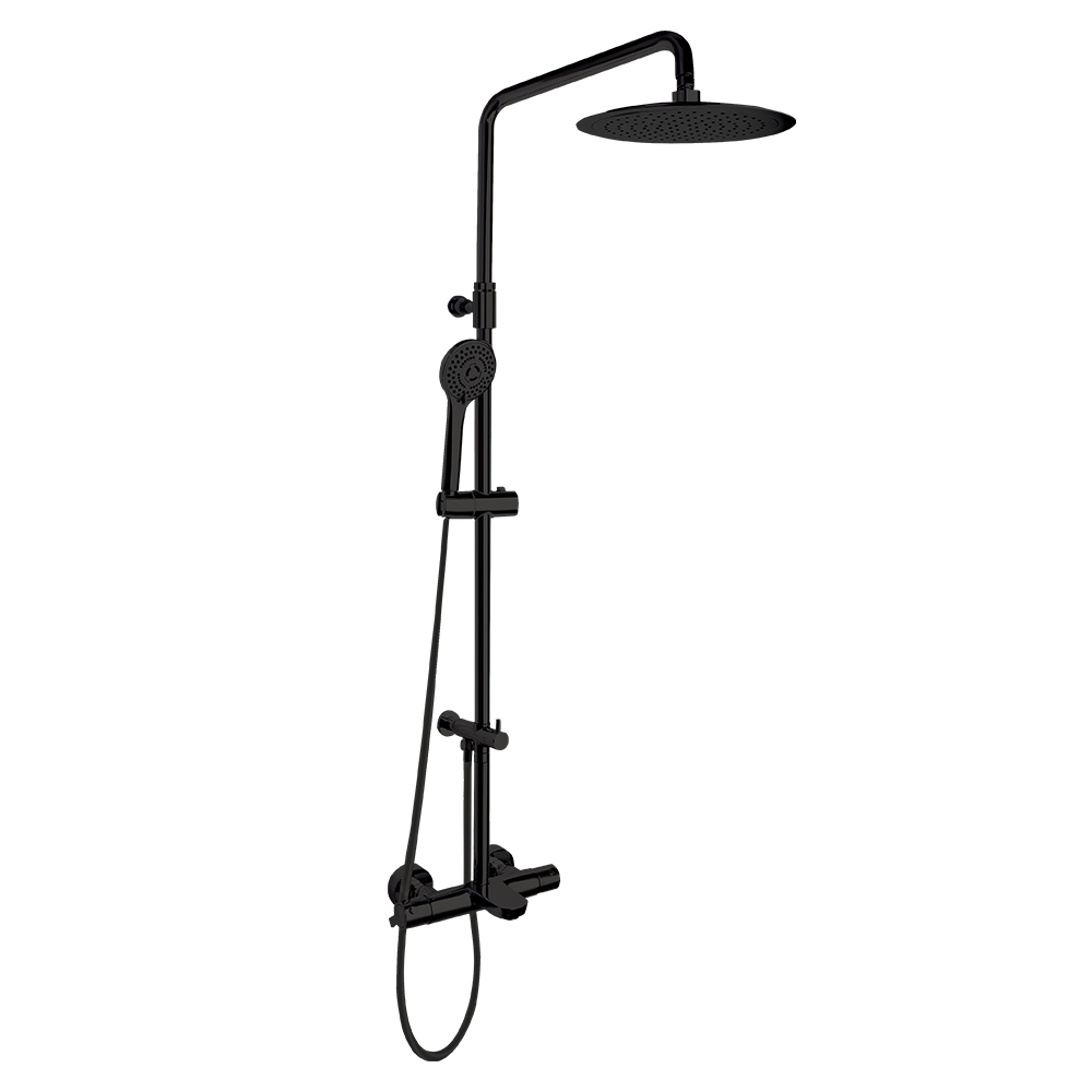 Blautherm, colonne bain-douche télescopique thermostatique, pommeau rond Ø300 mm, noir mat