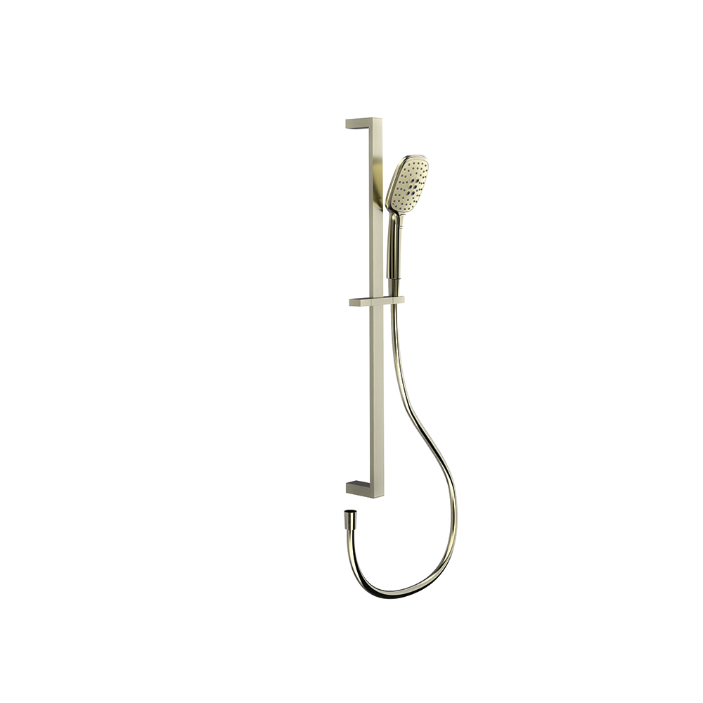Hydrotherapy, square shower bar with accessories, brushed nickel.