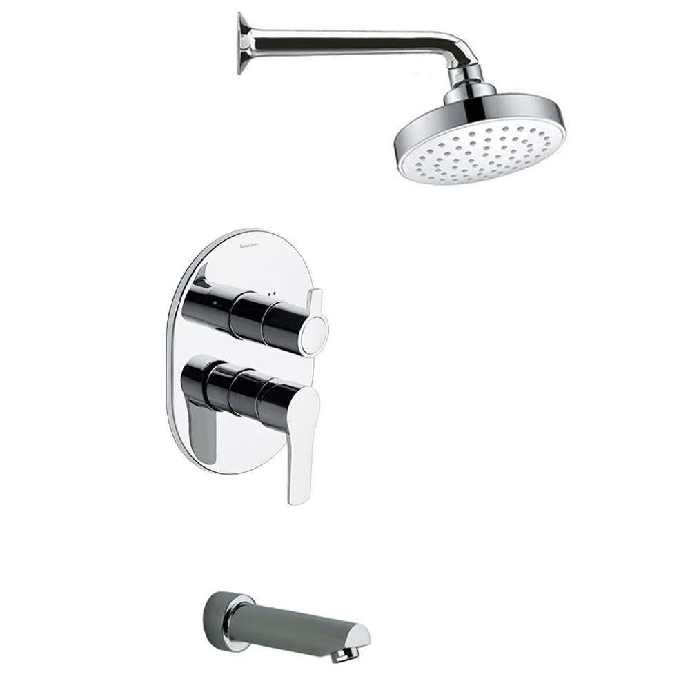 Titanium, conjunto monomando empotrado metálico 2 vías con brazo y rociador ABS 120 mm y caño de bañera, cromo