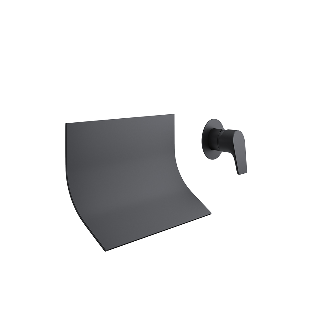 Urban Chic,monomando de lavabo empotrado mural con caño cascada extraplano S2,negro mate
