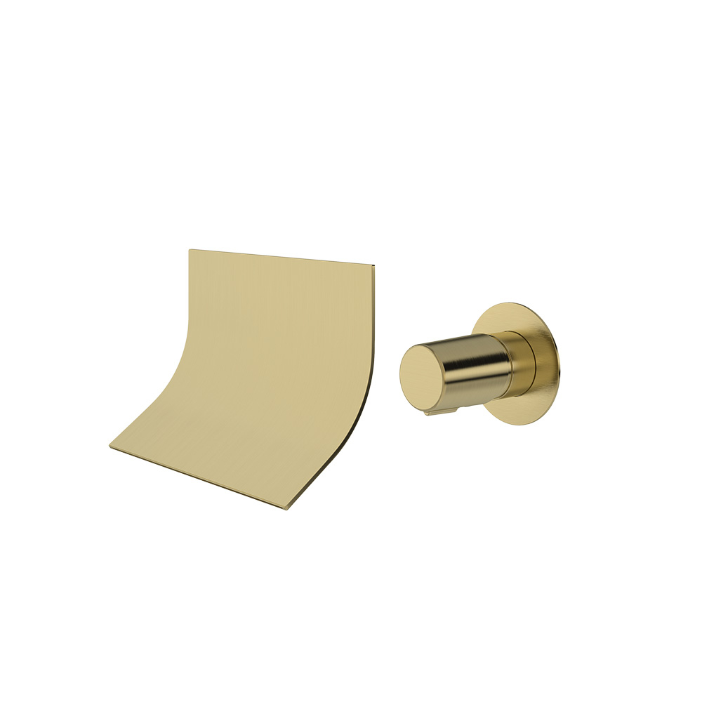 Tzar, wall-mounted single-lever basin faucet with waterfall spout, brushed gold finish