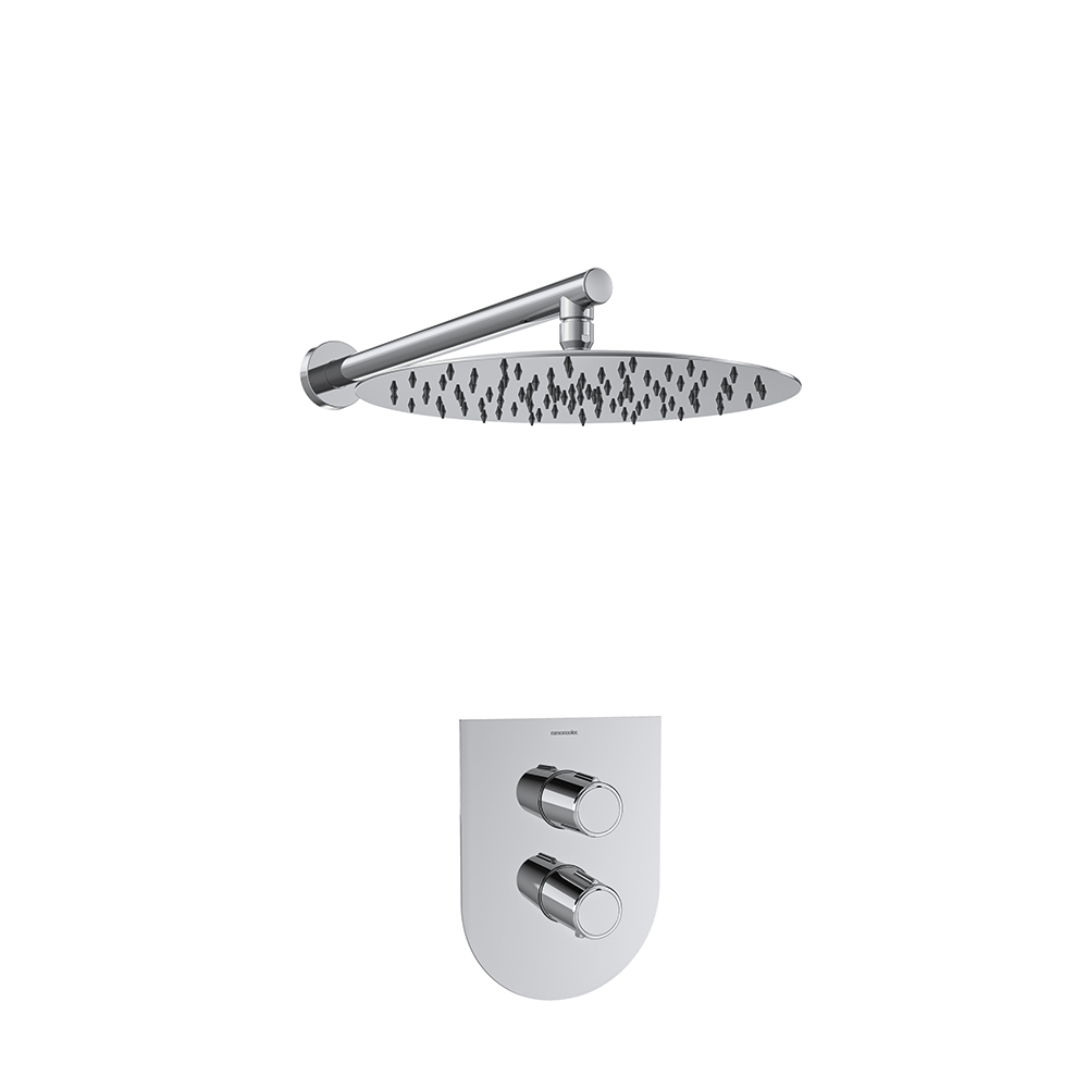 Tzar, ensemble thermostatique encastré 1 voie avec pommeau métallique Ø300 mm, finition chromée.