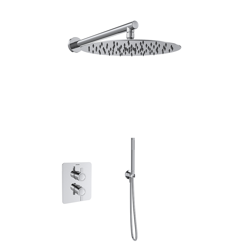 Drako, eingebaute thermostatische Einheit aus Metall mit 2 Wegen und metallischem Duschkopf Ø300 mm, Chrom