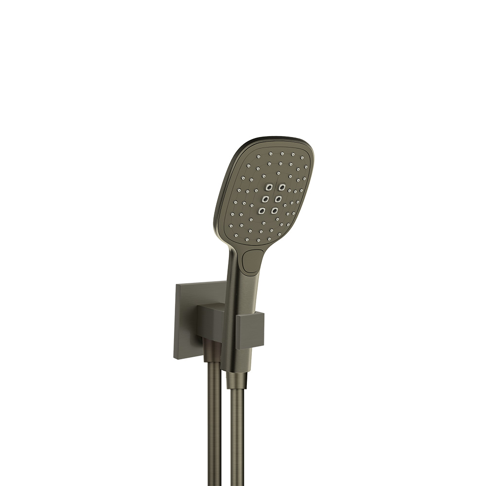 Wall-mounted shower set with handheld shower and elbow with holder, graphite.