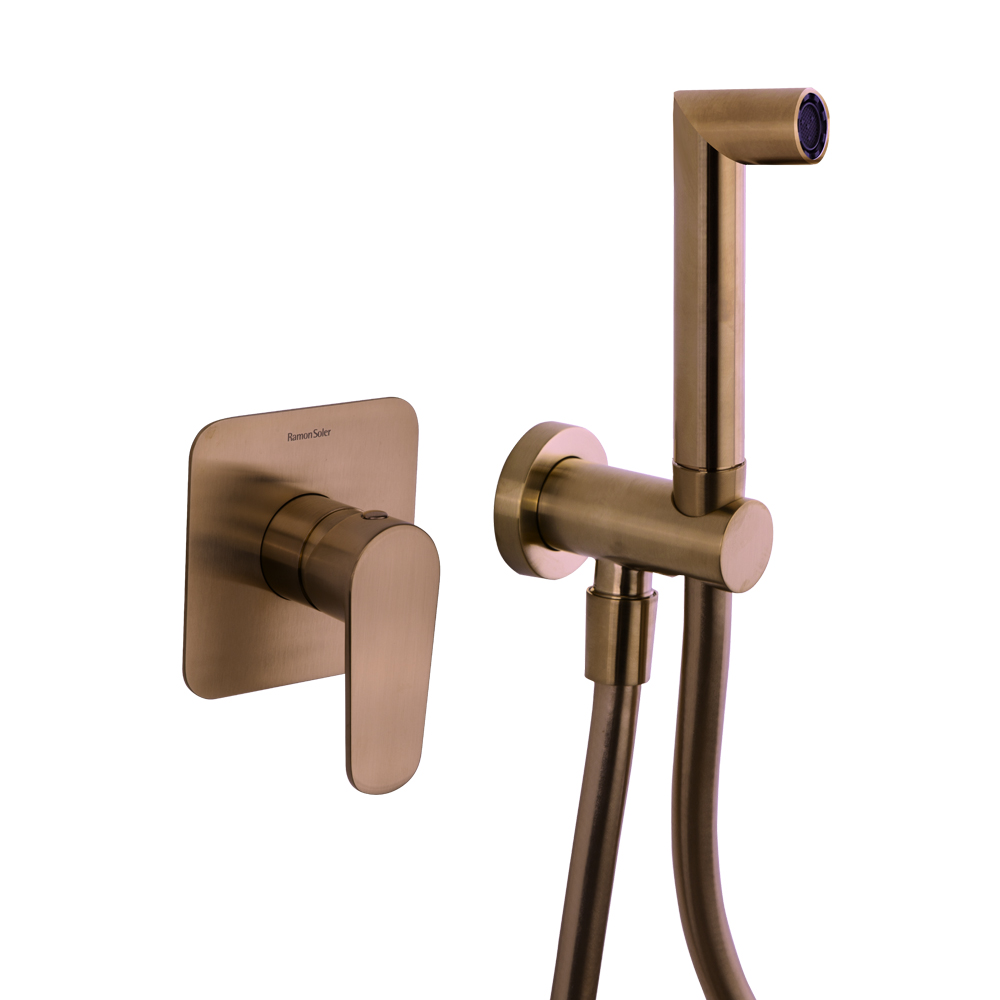Concealed single-lever mixer for WC with hand shower, brushed copper