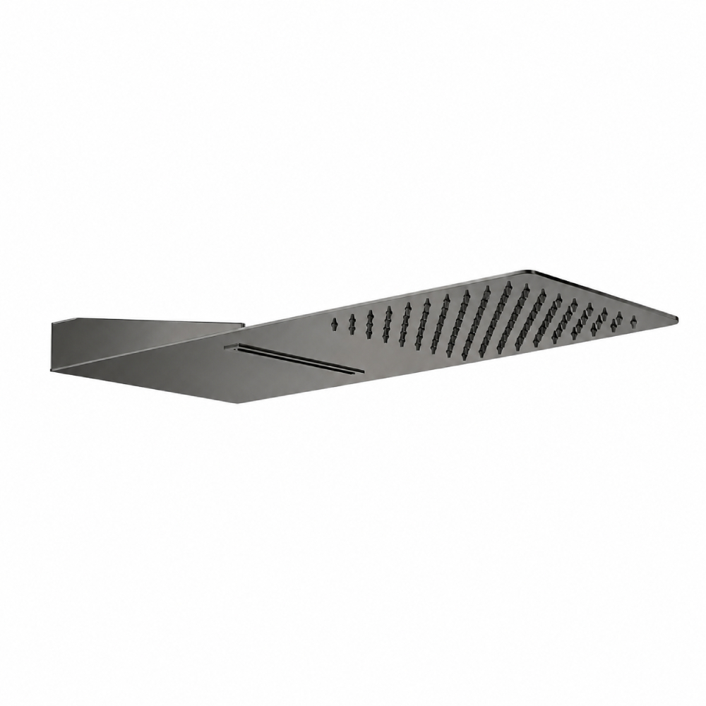 Rociador rectangular de pared con efecto lluvia y cascada, cromo