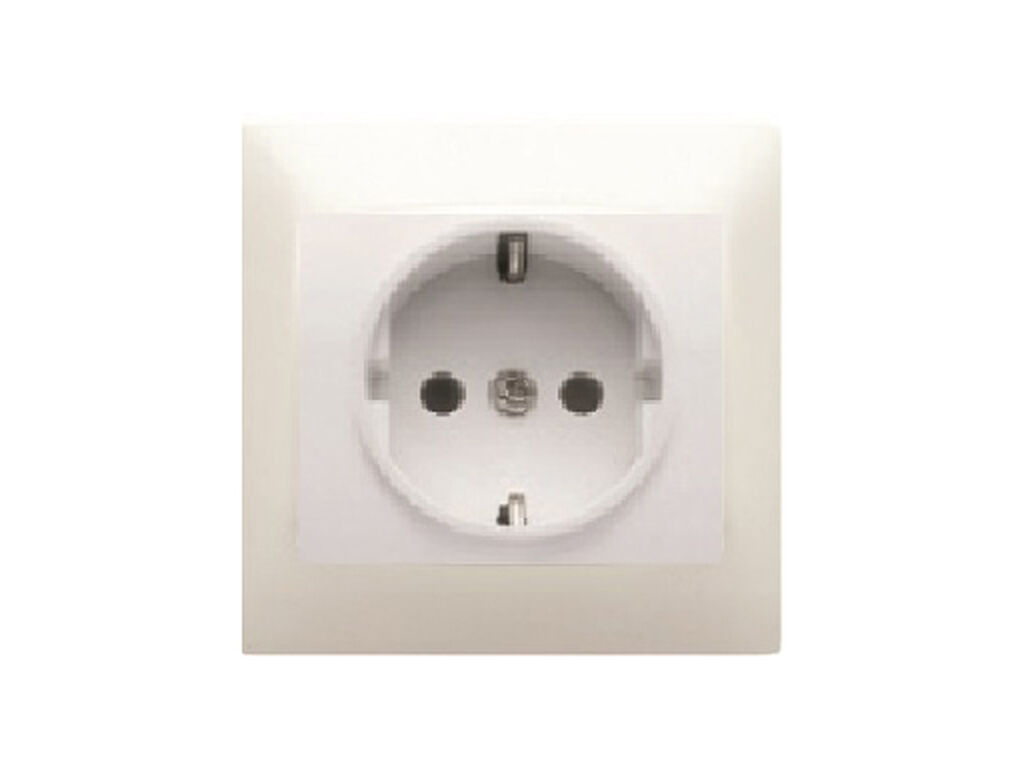 Coral, base 2 polos +tt lateral, protección de seguridad, con placa blanco 16 a 250 v~