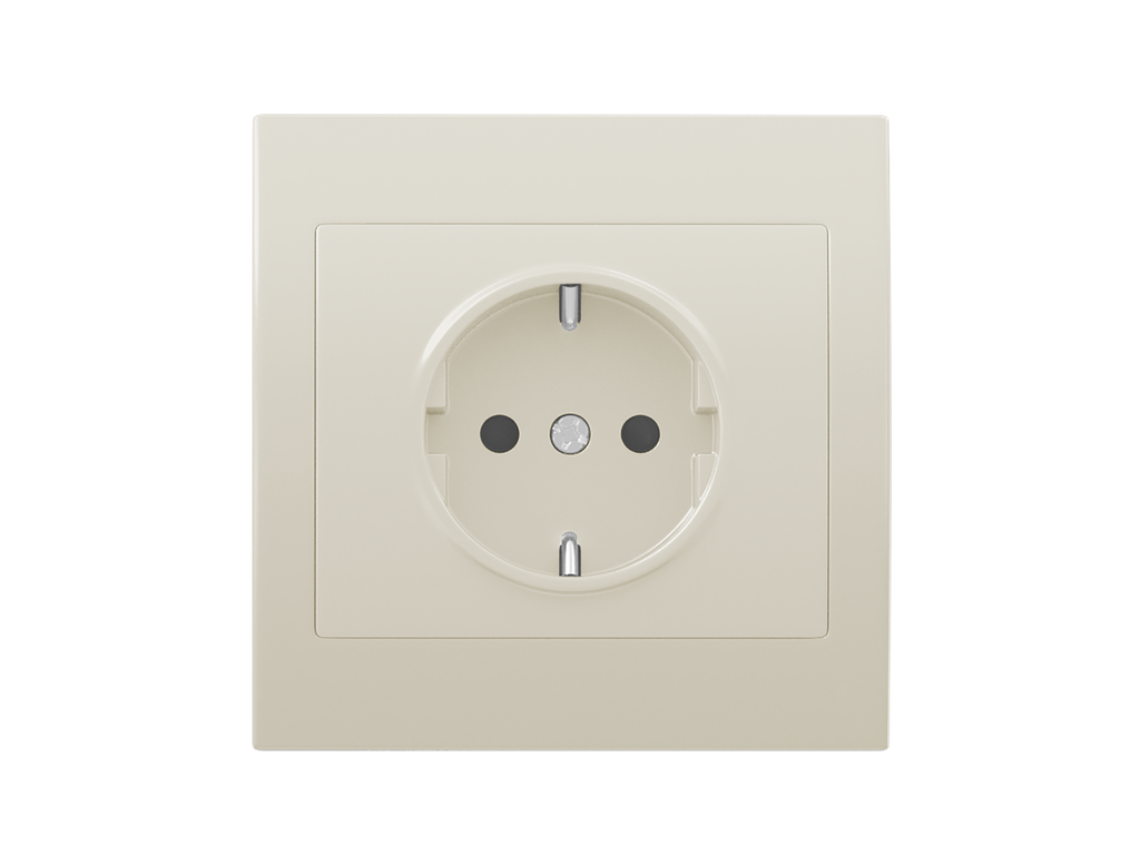 Iris, base 2 polos+tt lateral, protección de seguridad, monoblock, beige base enchufe 2p + tt lateral