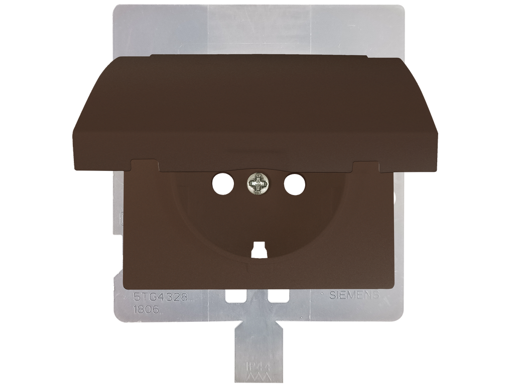 Iris, tapa articulada base enchufe seguridad IP44, chocolate