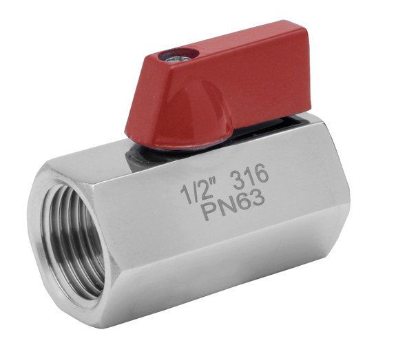 F-F Mini Ball Valve Stainless Steel PN-63 Handle Color Red