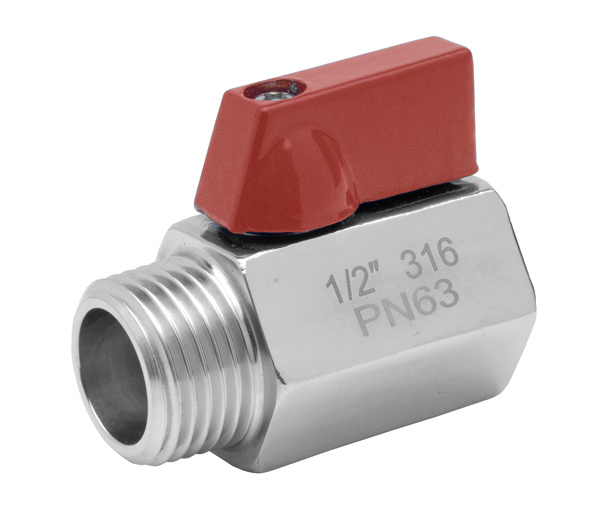 M-F Mini Ball Valve Stainless Steel PN-63 Handle Color Red