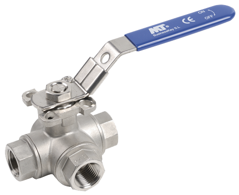 3-Way Stainless Steel Ball Valve NPT Threaded End With Mount
