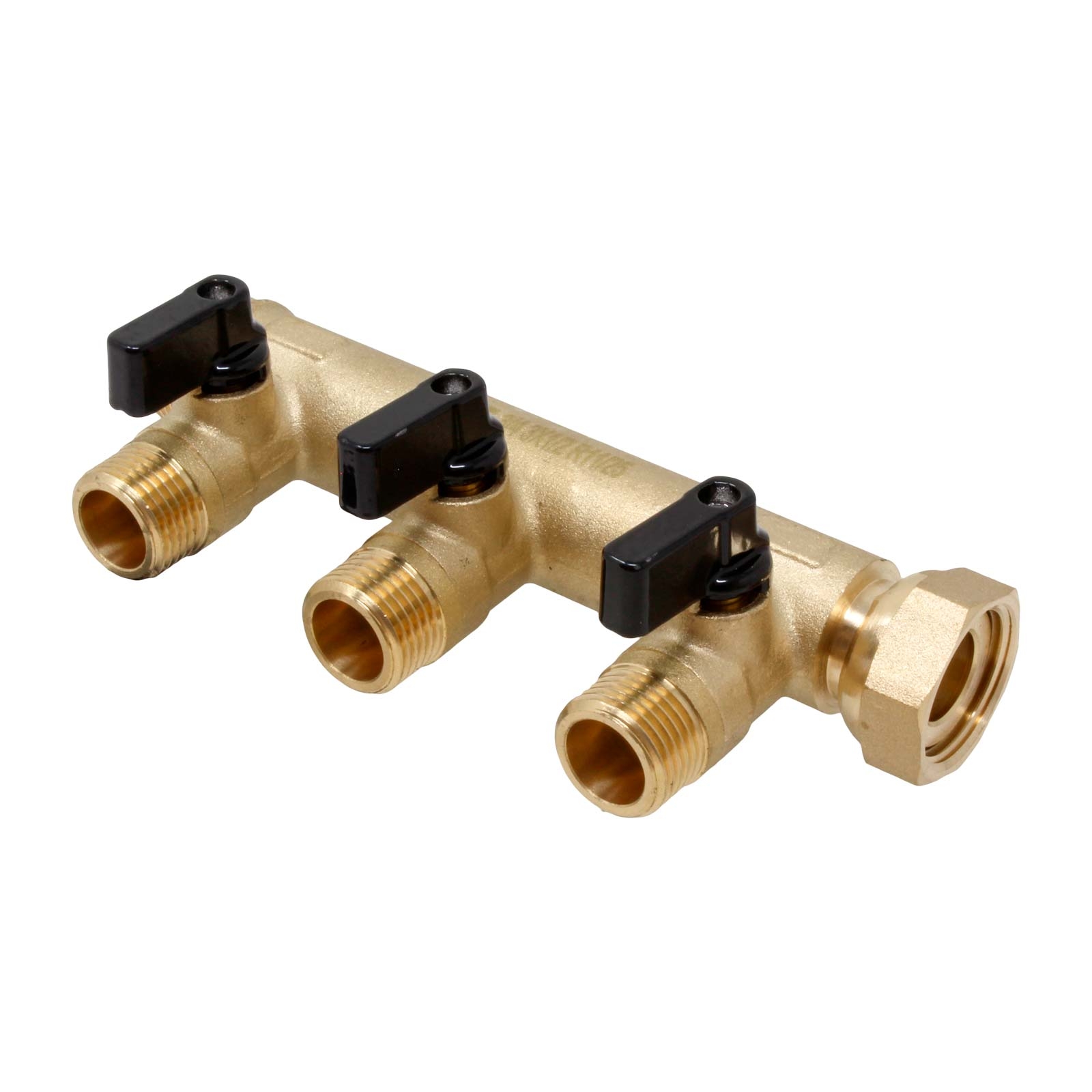Brass Manifold M/F Outlets With Valves Black Handles