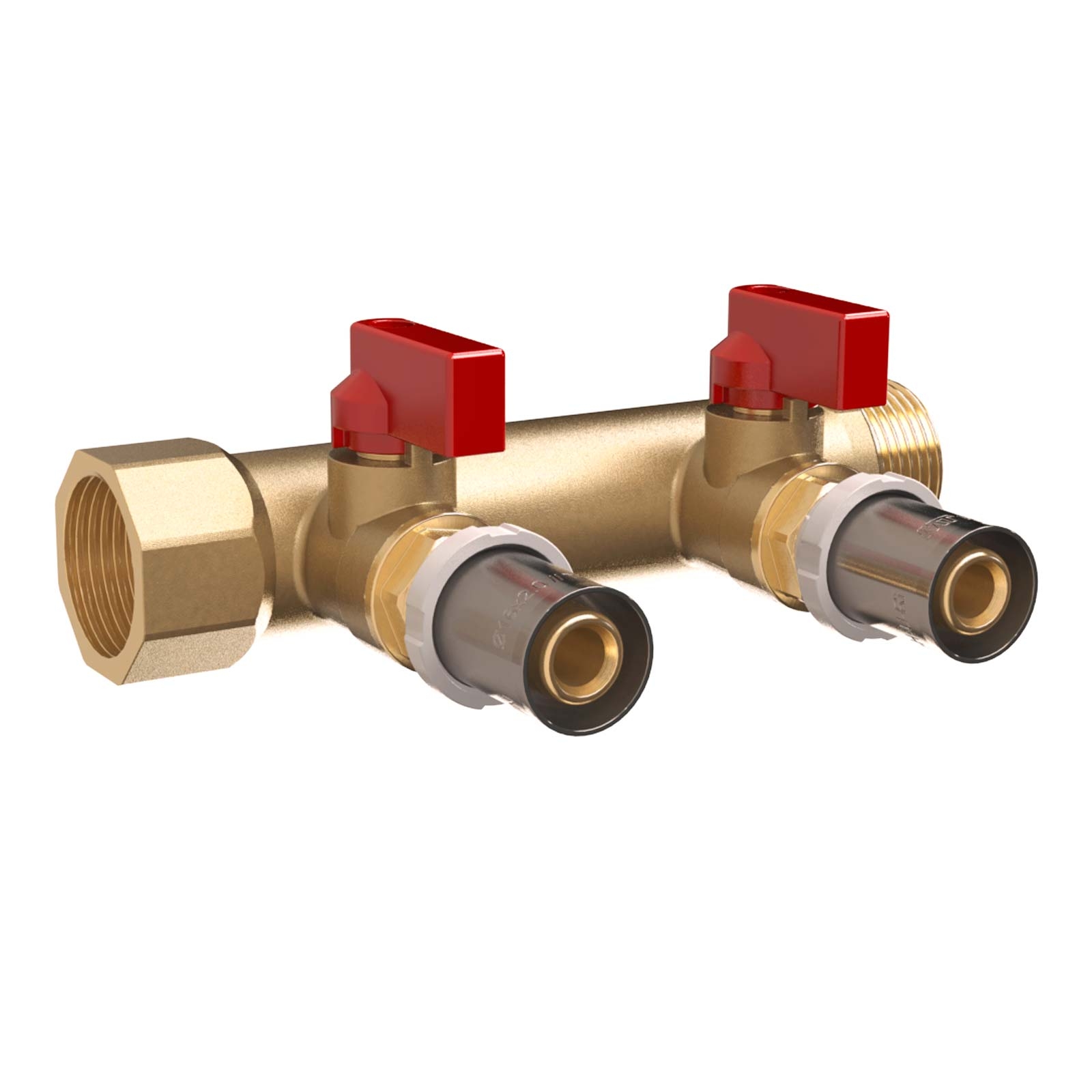 Brass Manifold M/F With Multilayer Press Valves Black Handle