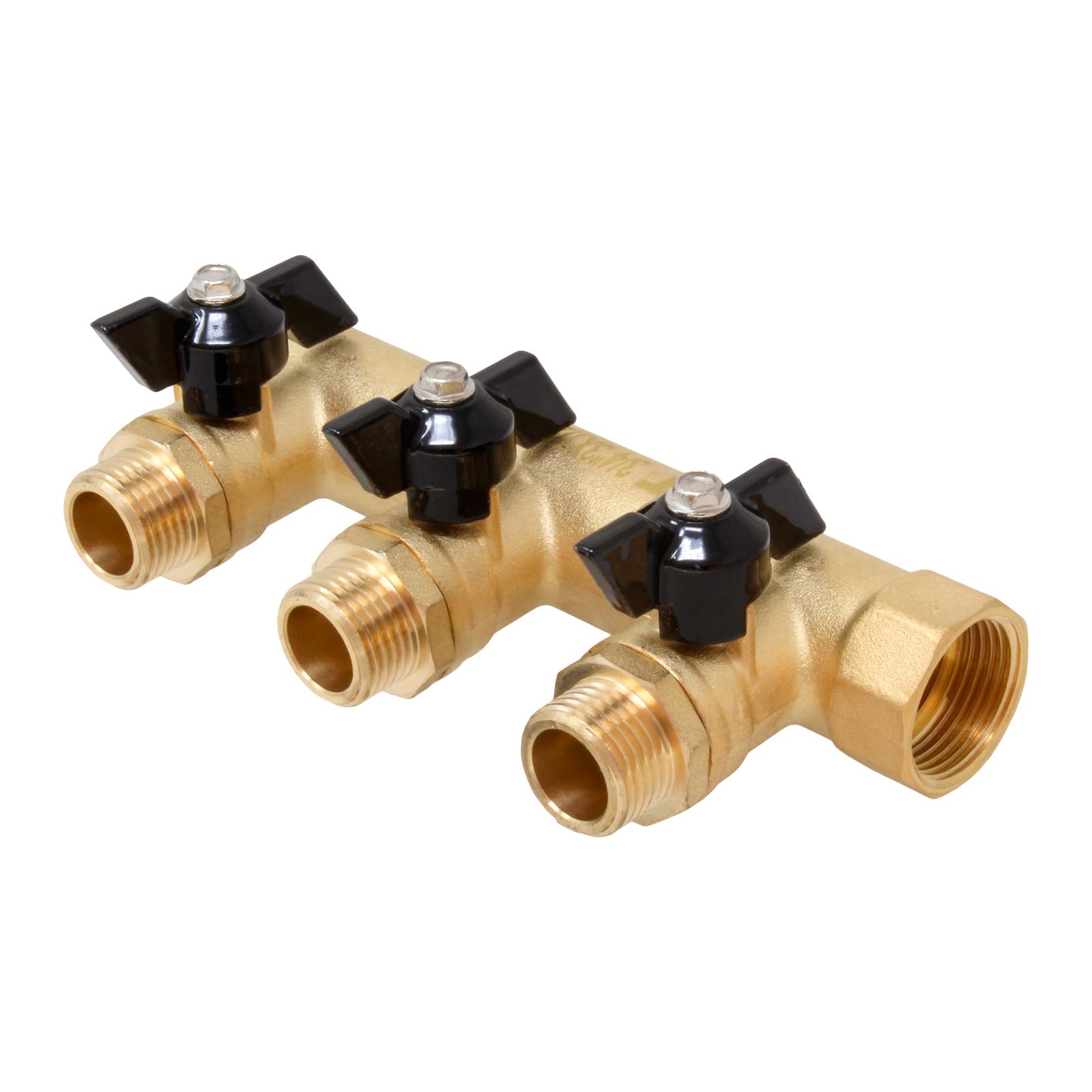 Brass Manifold M/F Outlets With Butterfly Black Handle Valve