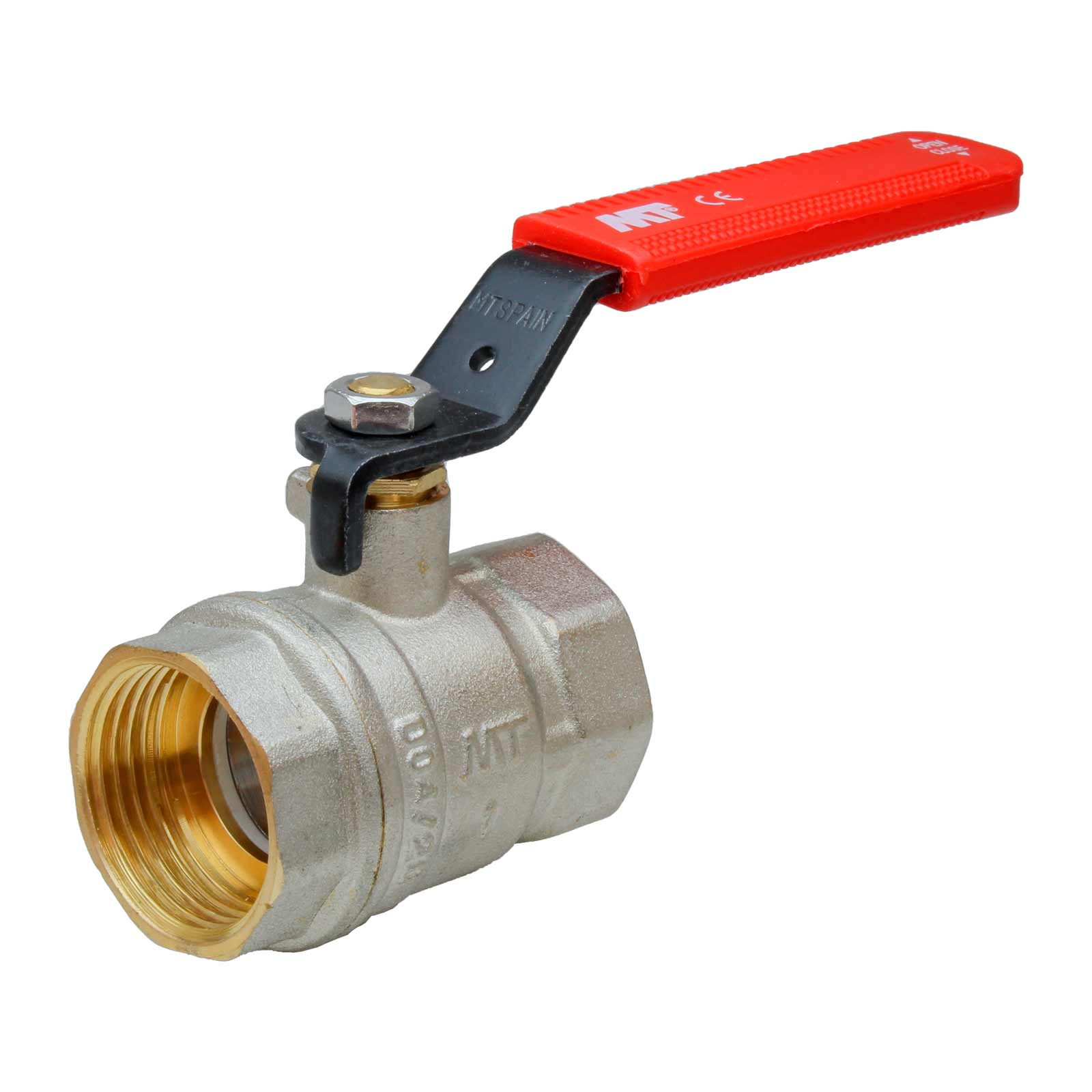 F-F Brass Ball Valve PN-25 Red Ergonomic Carbon Steel Handle