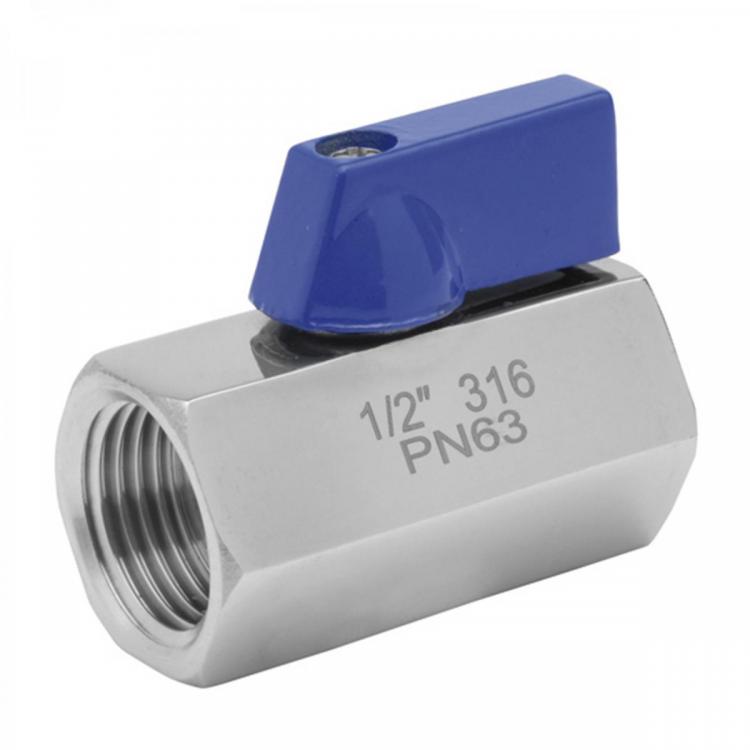 F-F Mini Ball Valve Stainless Steel PN-63 Handle Color Blue