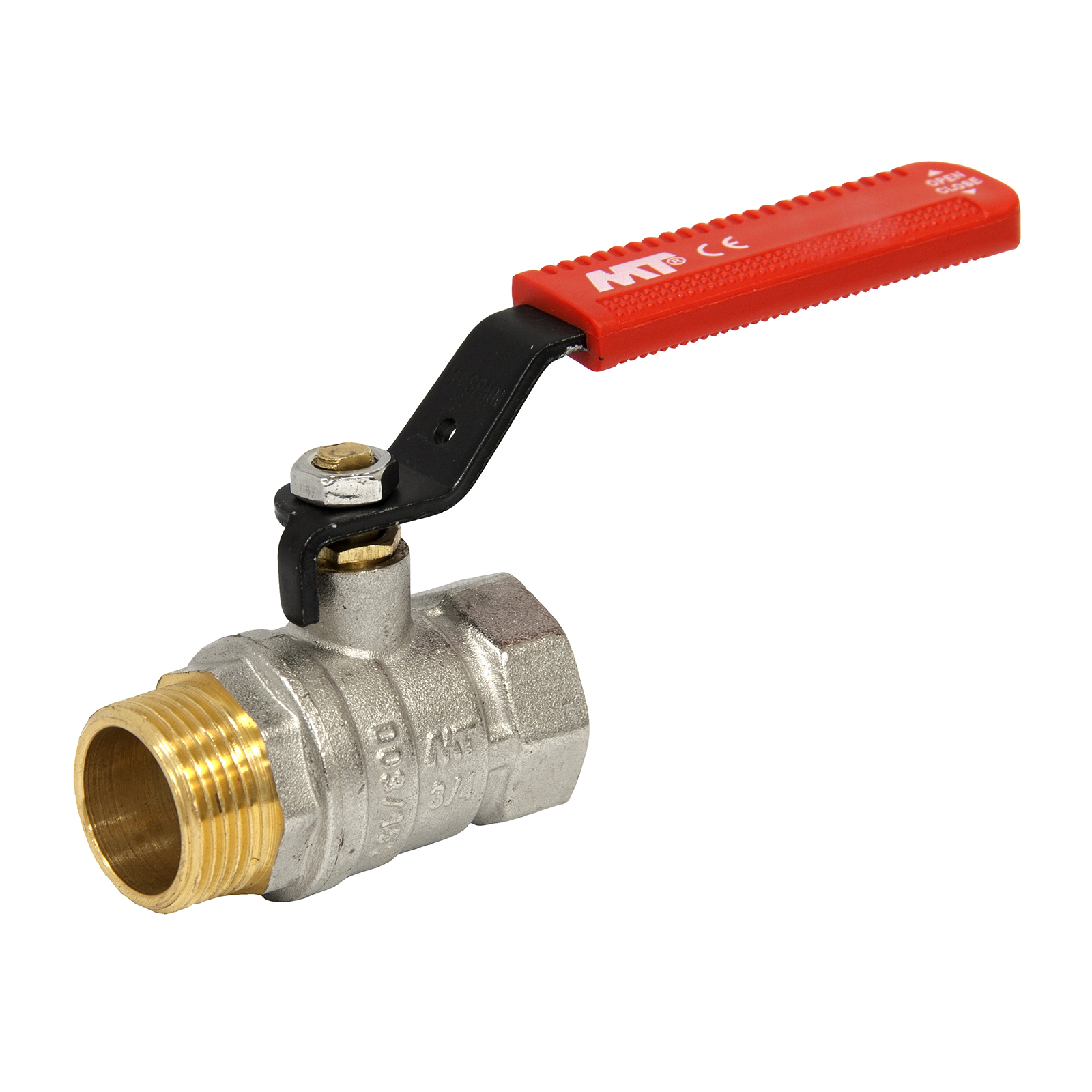 M-F Brass Ball Valve PN-25 Red Ergonomic Carbon Steel Handle