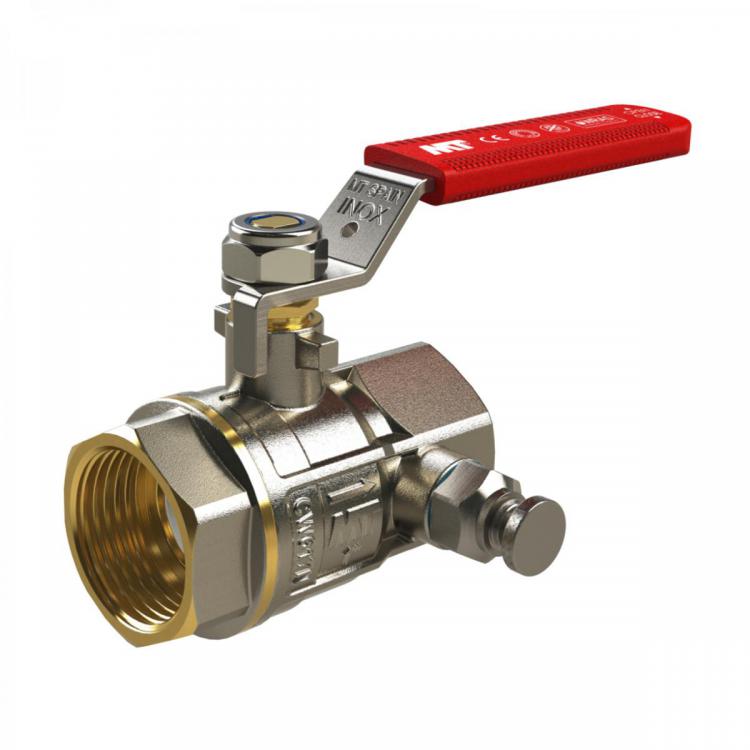 Ball Valve PN25 F-F 2 Outlets Carbon Steel Red Handle 1/2"