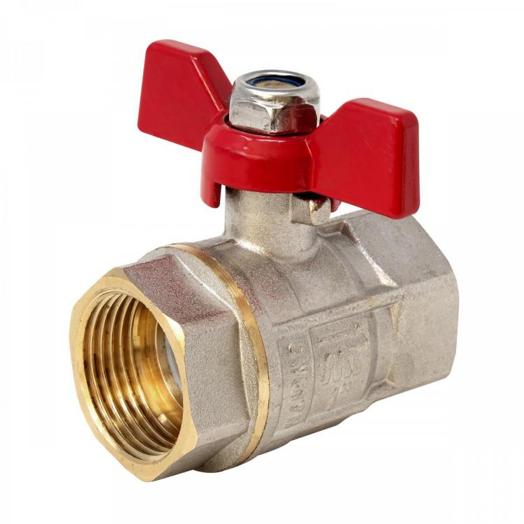 F-F Brass Ball Valve PN-30 Full Bore with Red Butterfly Hand