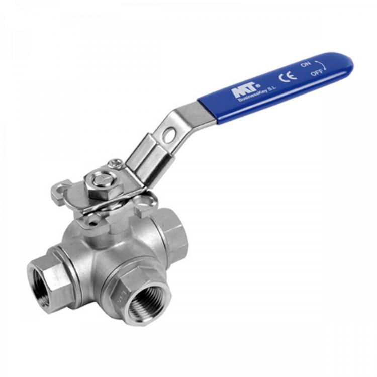 3-Way Stainless Steel Ball Valve NPT Threaded End With Mount